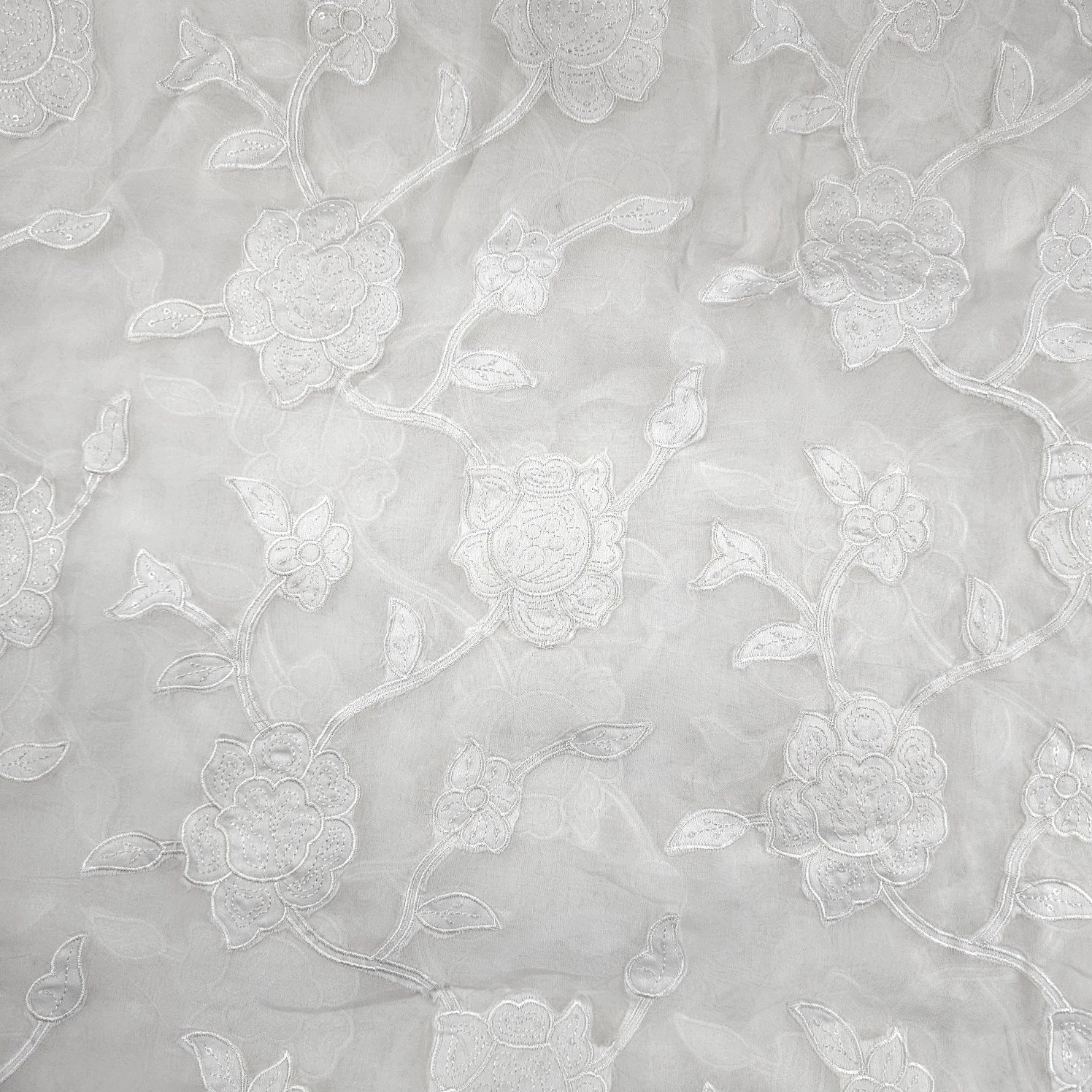 Embroidered Dyeable Organza base Brasso Fabric with Floral Pattern