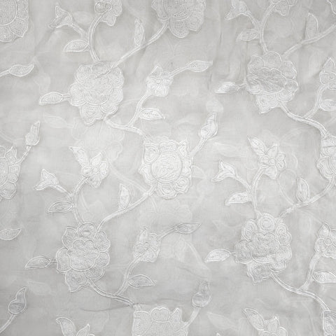 Embroidered Dyeable Organza base Brasso Fabric with Floral Pattern