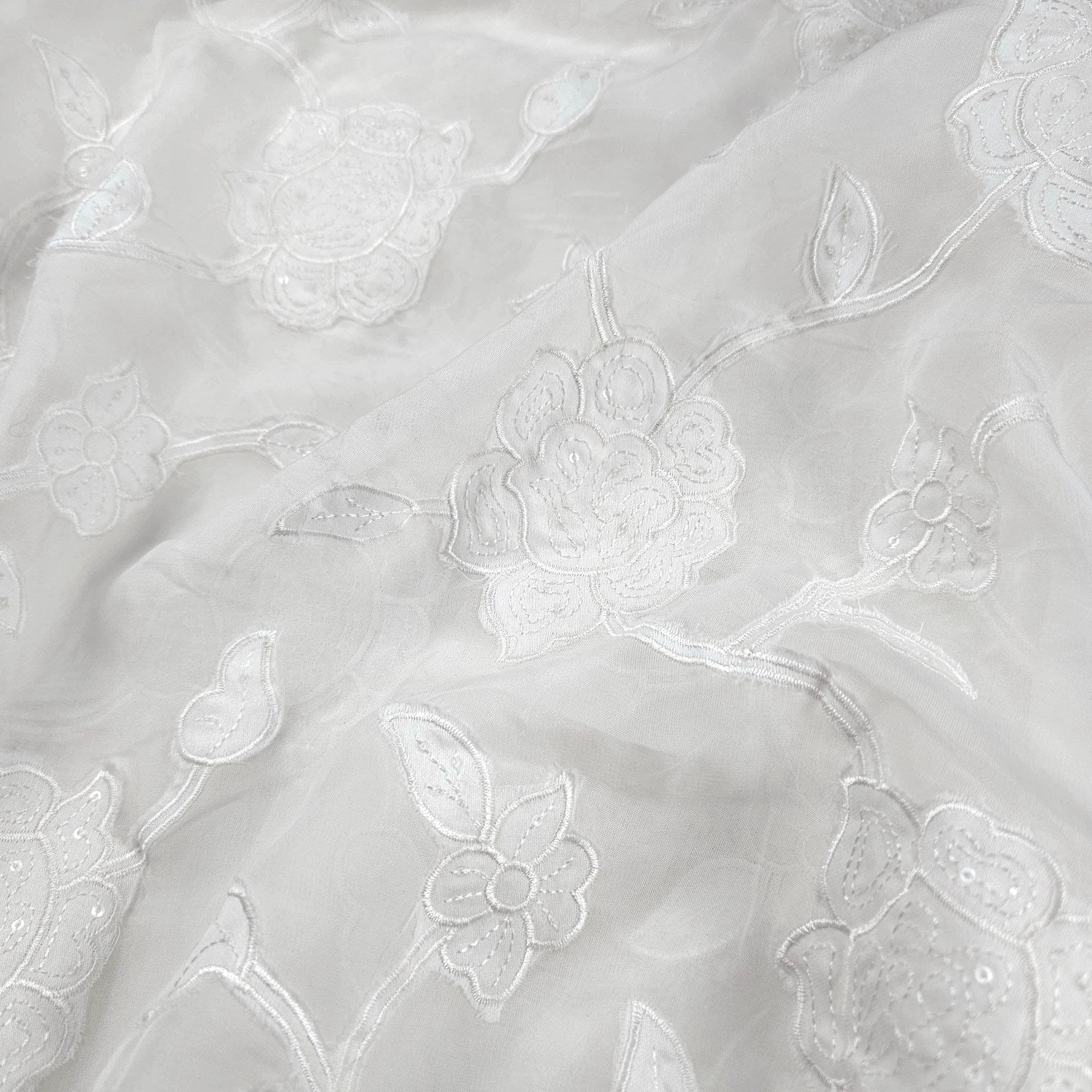 Embroidered Dyeable Organza base Brasso Fabric with Floral Pattern