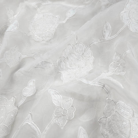 Embroidered Dyeable Organza base Brasso Fabric with Floral Pattern