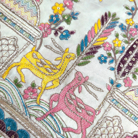 Mrignayani Embroidered Dyeable Shimmer Tissue base Fabric with Deer Motifs