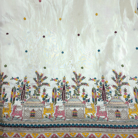 Mrignayani Embroidered Dyeable Shimmer Tissue base Fabric with Deer Motifs