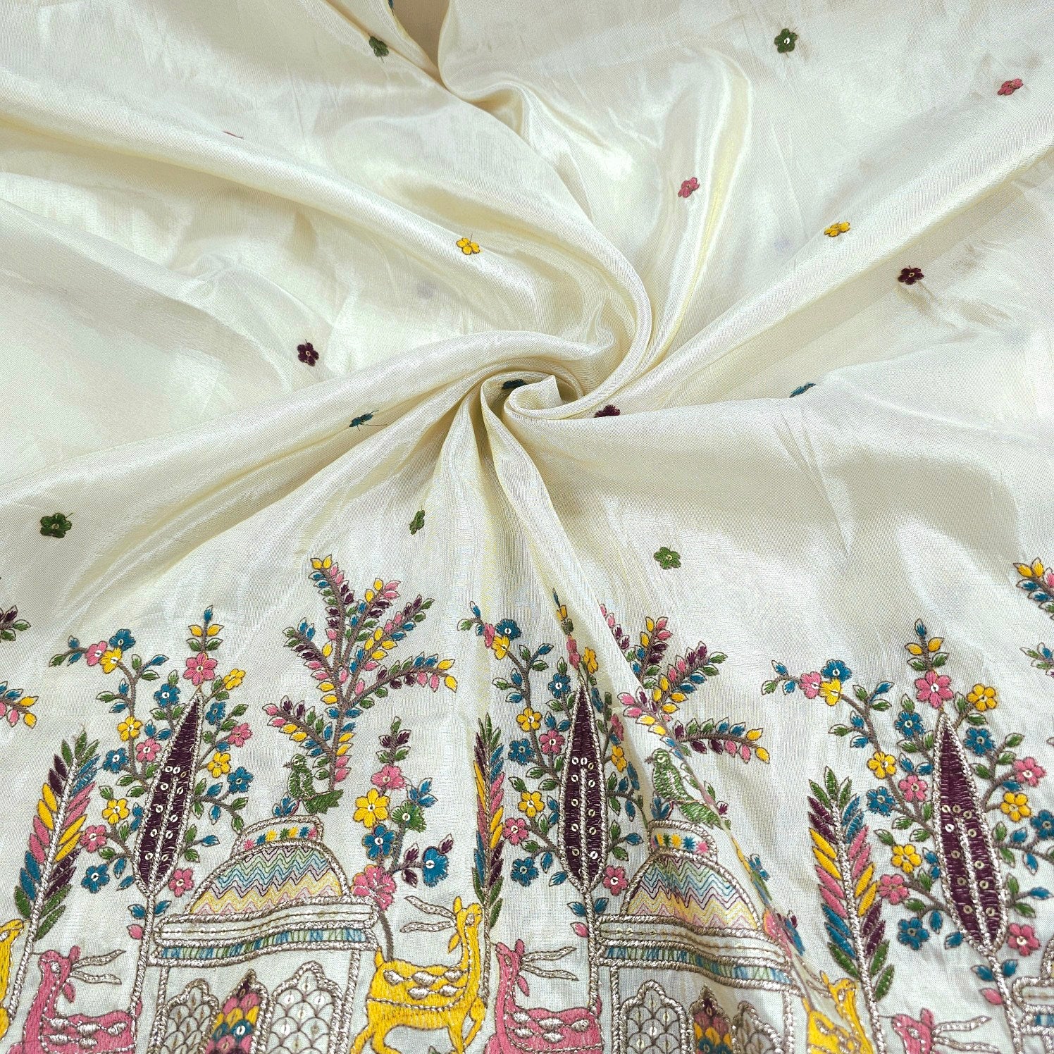Mrignayani Embroidered Dyeable Shimmer Tissue base Fabric with Deer Motifs