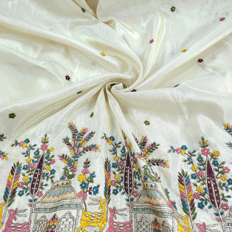 Mrignayani Embroidered Dyeable Shimmer Tissue base Fabric with Deer Motifs