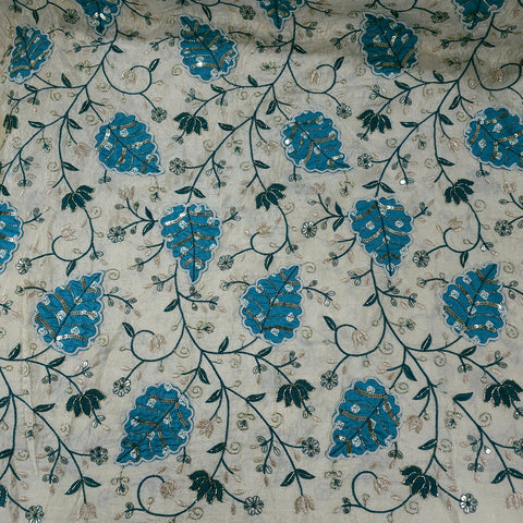Embroidered Dyeable Shimmer Tissue base Fabric with Leaves Patchwork