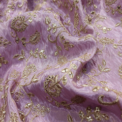 Embroidered Lilac Shimmer Tissue base Fabric with Floral Zari work & Sequins
