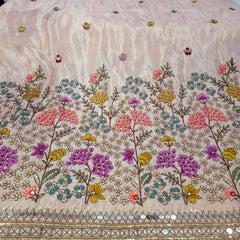 Embroidered Pastel Peach Shimmer Tissue base Fabric with Floral Resham work & Sequins