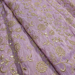 Embroidered Lilac Shimmer Tissue base Fabric with Floral Zari work & Sequins