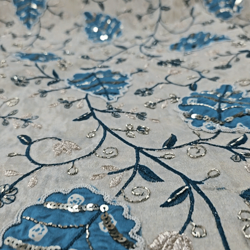 Embroidered Dyeable Shimmer Tissue base Fabric with Leaves Patchwork
