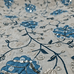 Embroidered Dyeable Shimmer Tissue base Fabric with Leaves Patchwork