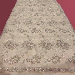 Biege Embroidered Net Fabric with Sequins and Beads