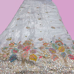 DYEABLE Crepe Fabric with Multicolor Floral Cutdana, Sequin work with Border