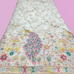 DYEABLE Crepe Fabric with Multicolor Peacock Cutdana, Sequin work with Border