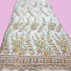 DYEABLE Crepe Fabric with Multicolor Paisley Cutdana, Sequin work with Border