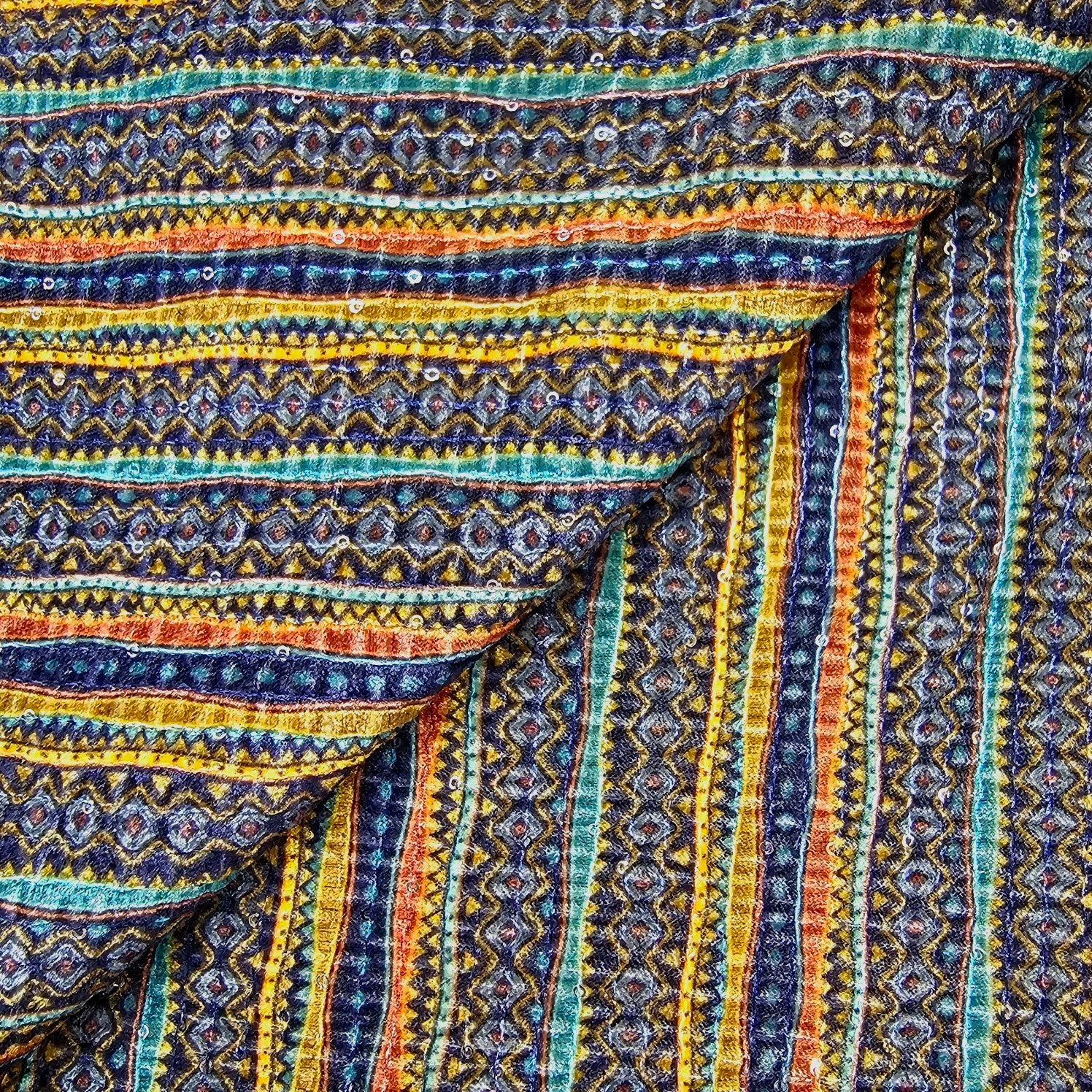 Reshmi Multiccolor Velvet Fabric with Sequins Work