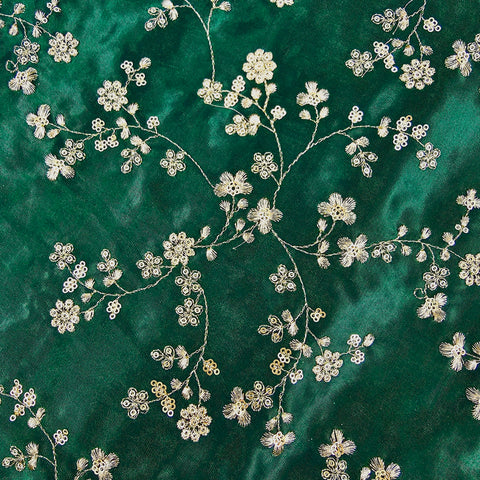 Rajrani Emerald Green Gajji Silk Fabric with Floral Sequins and Zari work