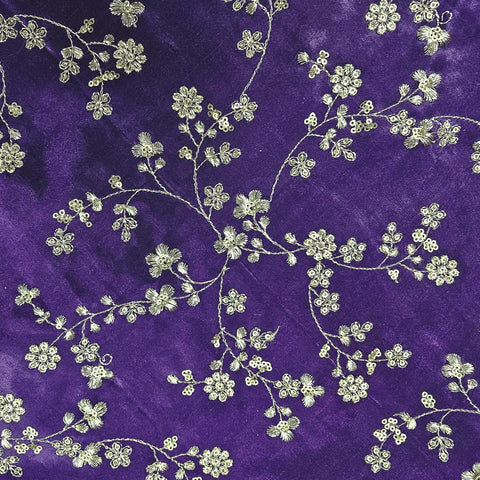 Rajrani Royal Purple Gajji Silk Fabric with Floral Sequins and Zari work
