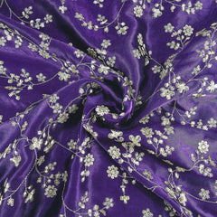 Rajrani Royal Purple Gajji Silk Fabric with Floral Sequins and Zari work