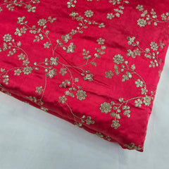 Rajrani Crimson Red Gajji Silk Fabric with Floral Sequins and Zari work