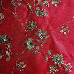 Rajrani Crimson Red Gajji Silk Fabric with Floral Sequins and Zari work