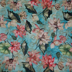 Kusum Sky Blue Chanderi Floral Digital Printed Fabric with Coord Zari Work