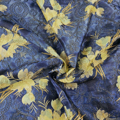 Kusum Blue Chanderi Floral Digital Printed Fabric with Coord Zari Work