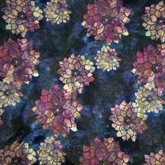 Kusum Indigo Chanderi Floral Digital Printed Fabric with Coord Zari Work