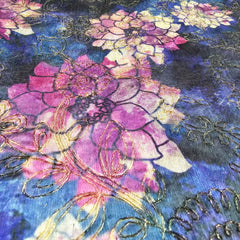 Kusum Indigo Chanderi Floral Digital Printed Fabric with Coord Zari Work