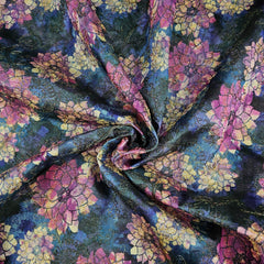 Kusum Indigo Chanderi Floral Digital Printed Fabric with Coord Zari Work
