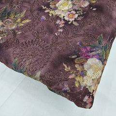 Kusum Walnut Brown Chanderi Floral Digital Printed Fabric with Coord Zari Work