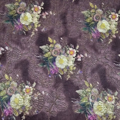 Kusum Walnut Brown Chanderi Floral Digital Printed Fabric with Coord Zari Work