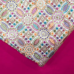 Multicolor Embroidered Zari & Sequin Work Raw Silk Fabric with  Geometric Pattern