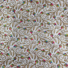 Multicolor Embroidered Zari & Sequin Work Raw Silk Fabric with Floral Vines Pattern