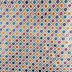 Multicolor Embroidered Zari, Mirror & Sequin Work Raw Silk Fabric with Diamond Pattern