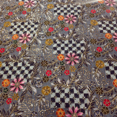 Embroidered Zari & Sequins Work Crepe with Floral & Geometric Position Print  - Black Color