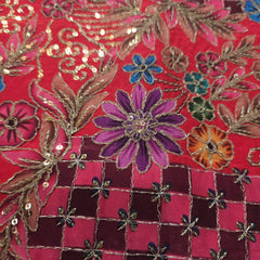 Embroidered Zari & Sequins Work Crepe with Floral & Geometric Position Print  - Coral Pink Color