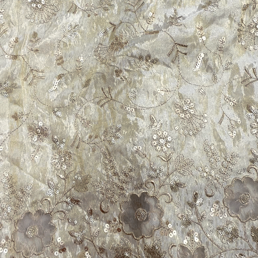 Dyeable Embroidered Shimmer Tissue all over Floral Fabric with Sequin, Zari Work Net Border