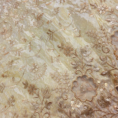 Dyeable Embroidered Shimmer Tissue all over Floral Fabric with Sequin, Zari Work Net Border