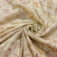 Dyeable Embroidered Shimmer Tissue all over Floral Fabric with Sequin, Zari Work Net Border