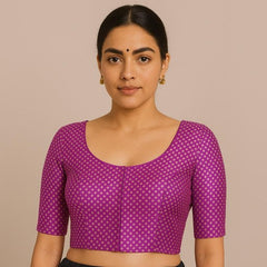 Gold Koyari Wine Color Banarasi Brocade Blouse with Round Neckline