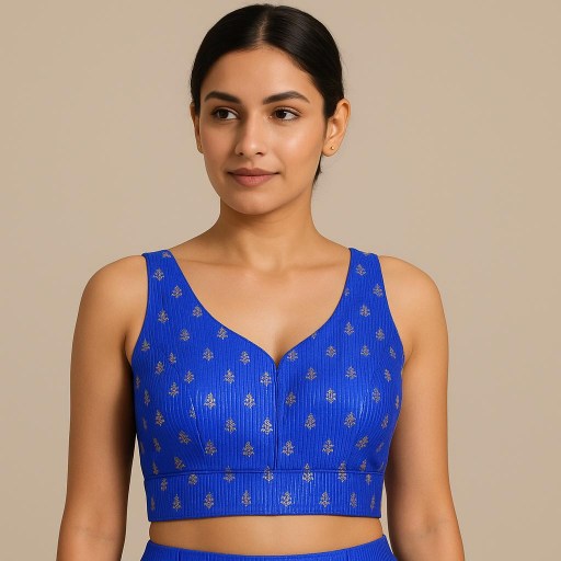 Rebecca Blue Zari Stripe Blouse with Deep Sweetheart Neckline