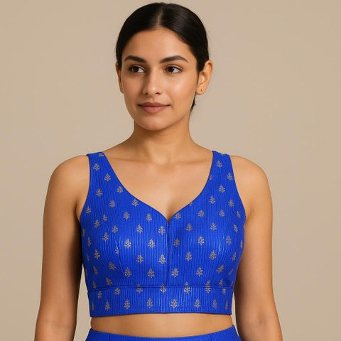 Rebecca Blue Zari Stripe Blouse with Deep Sweetheart Neckline