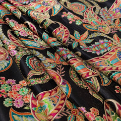 Pure Banarasi Dola Silk Soft Brocade with Position Print on Black Base