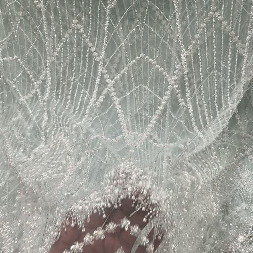 Pastel Aqua Embroidered Net Fabric with Heavy Sequins, Beads & Pearl Work
