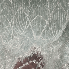 Pastel Aqua Embroidered Net Fabric with Heavy Sequins, Beads & Pearl Work