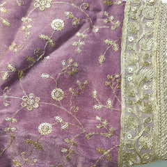 Embroidered Shimmer Lilac Blouse with Half Sleeves and Sweetheart Neckline