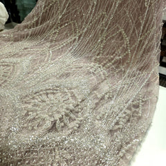 Dusk Lilac Embroidered Net Fabric with Heavy Sequins, Beads & Pearl Work