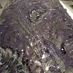 English Lavender Color Embroidered Net Fabric with Cutdana & Sequin Work