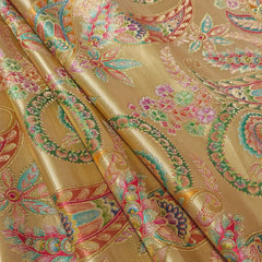 Pure Banarasi Dola Silk Soft Brocade with Position Print on Golden Base
