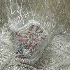Mint Frost Embroidered Net Fabric with Heavy Sequins, Beads & Pearl Work
